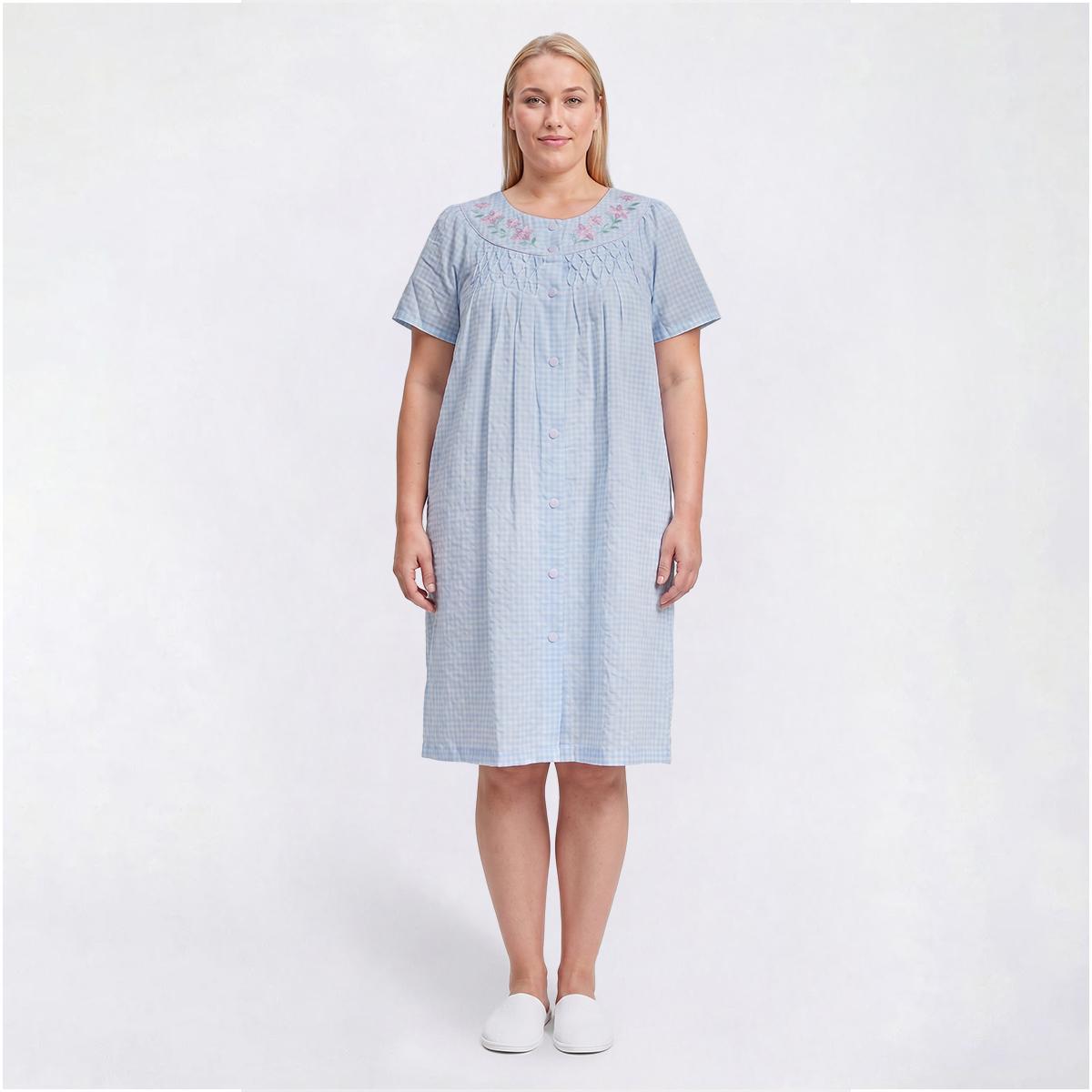 Plus Size Moon to Noon Short Sleeve Tiny Gingham Duster