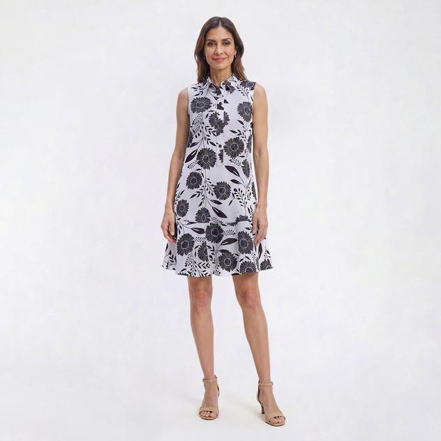 Womens Emma & Michele Sunflower Poplin Ruffle Hem Shift Dress