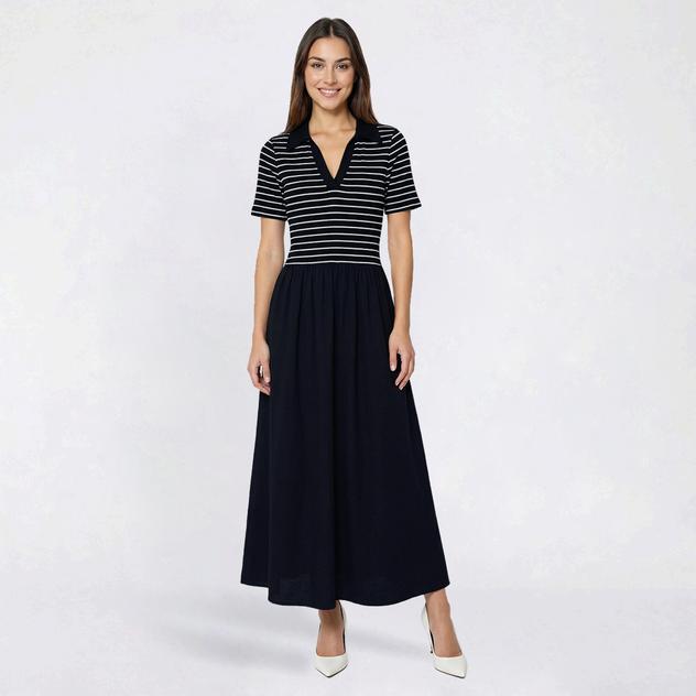 Womens Absolutely Famous Short Sleeve Stripe Midi Sweater Dress