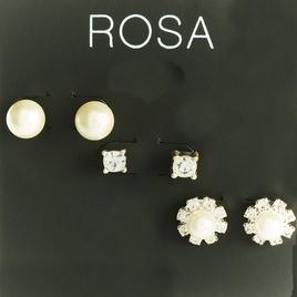 Rosa Rhinestones Silver-Tone CZ Crystal Pearl Trio Earrings