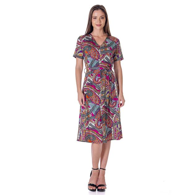 Womens 24/7 Comfort Apparel Paisley Tie Waist Fit & Flare Dress