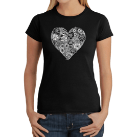 Womens LA Pop Art Heart Flowers Word Art T-Shirt