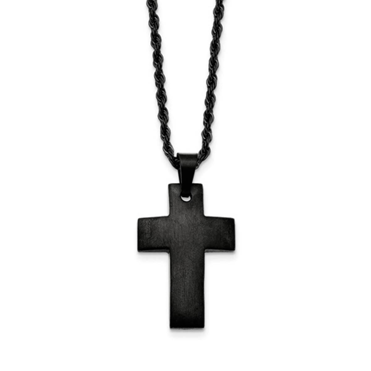 Mens Gentlemen's Classics(tm) Black IP-Plated Brushed Cross Necklace