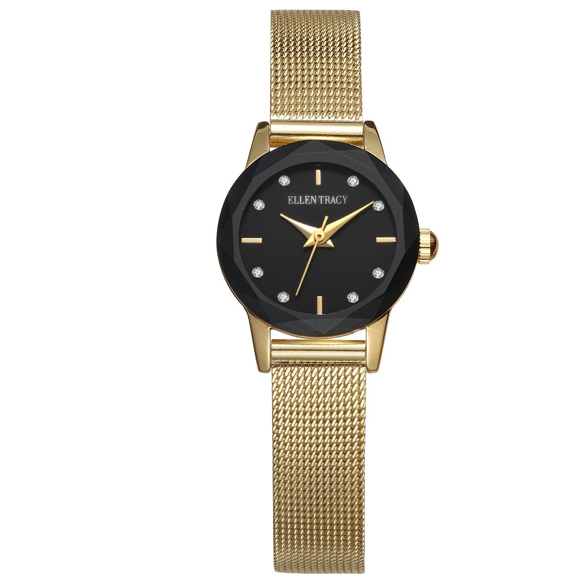 Womens Ellen Tracy Faceted Bezel Mini Mesh Watch - ET5394GD