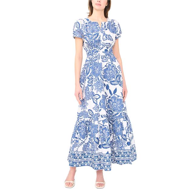 Womens Cece Short Sleeve Floral Cotton Poplin Maxi Dress
