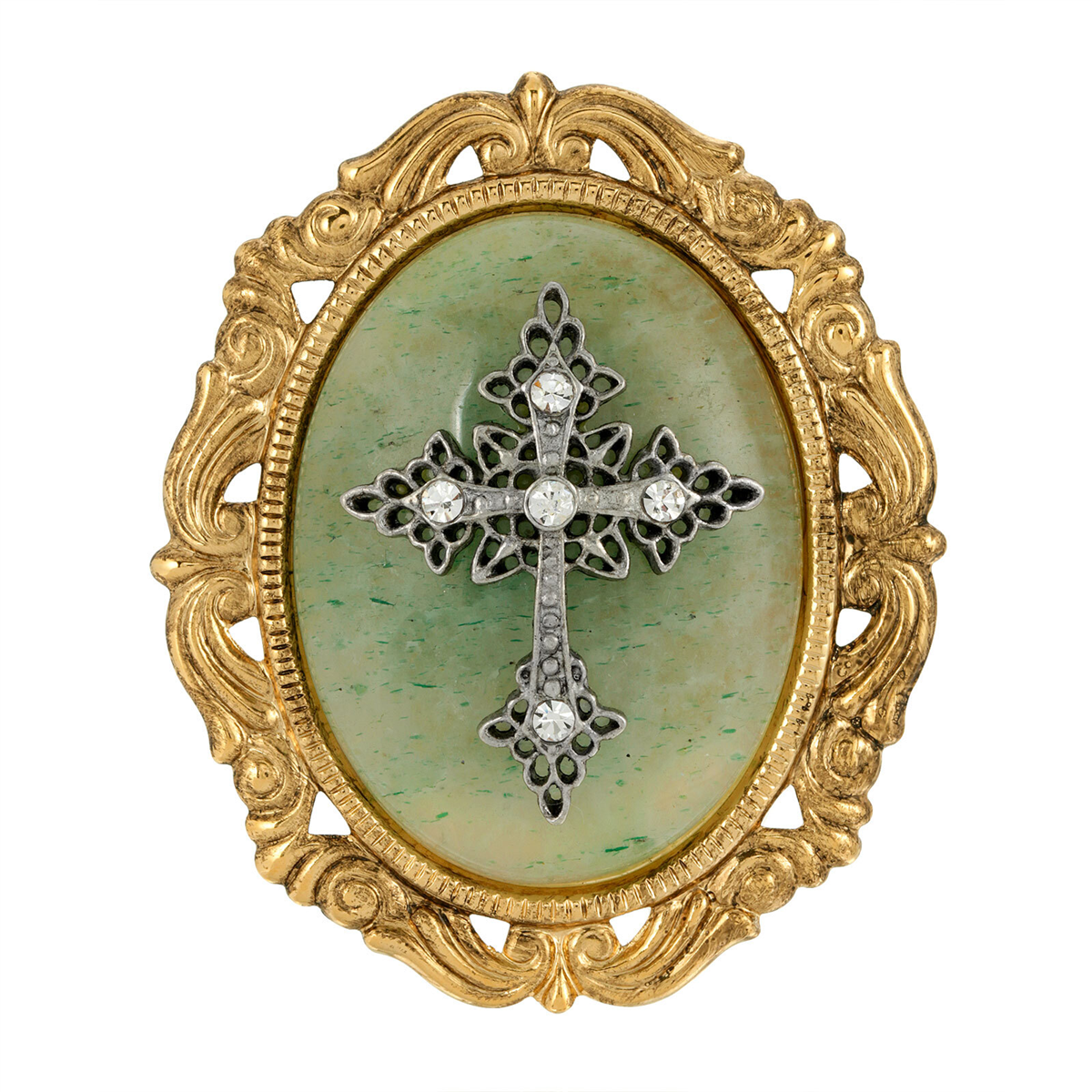 Symbols of Faith 14kt. Gold Dipped Semi-Precious Oval Brooch
