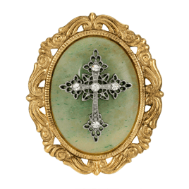 Symbols of Faith 14kt. Gold Dipped Semi-Precious Oval Brooch