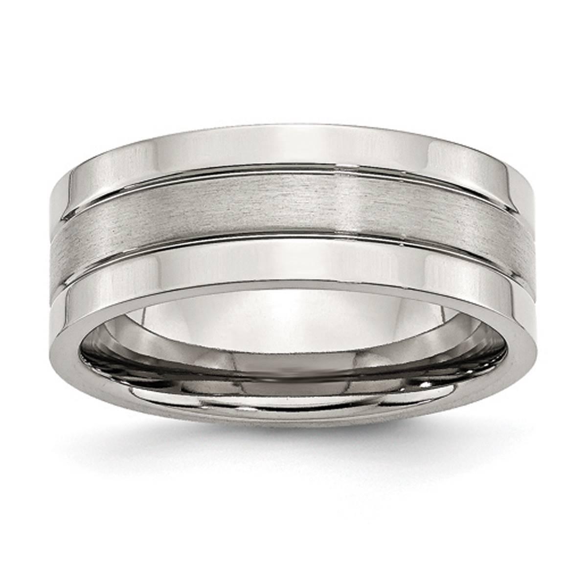 Mens Gentlemen's Classics(tm) 8mm Steel Groove Pattern Wedding Band