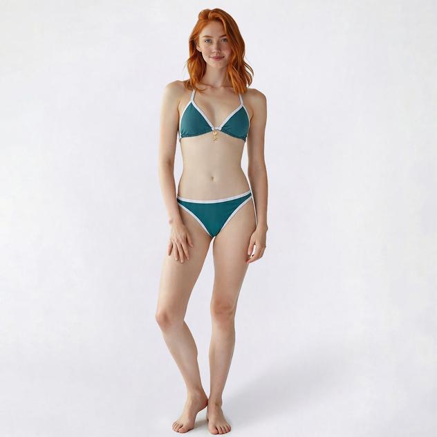 Juniors Mykonos Blue 2pc Green Triangle Bikini with Charms Set