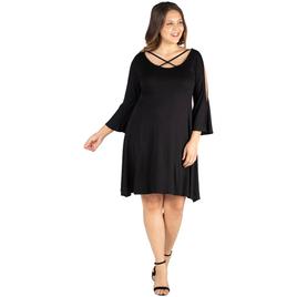 Plus Size 24/7 Comfort Apparel Criss-Cross Cold Shoulder Dress