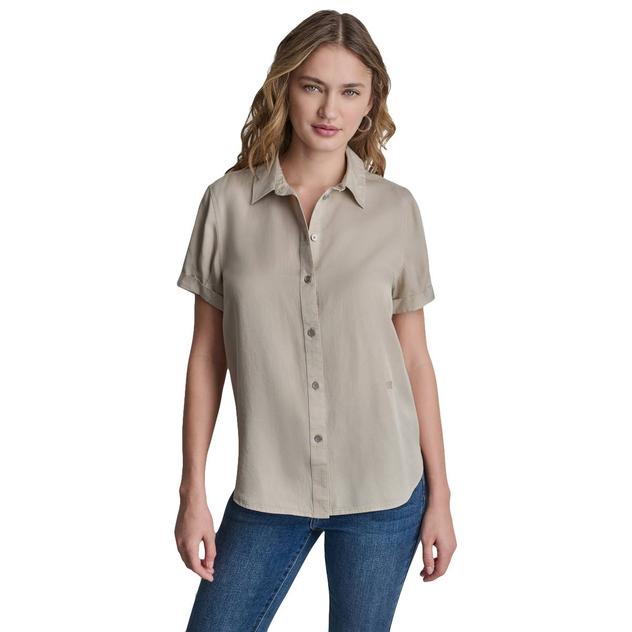 Womens DKNY Jeans Short Sleeve Solid Casual Button Down