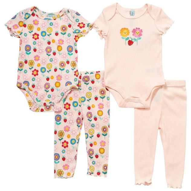 Baby Girl (3-9M) Charlotte & Star 4pc. Flower Bodysuit/Pants Set
