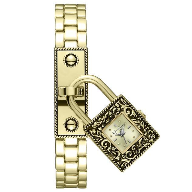 Womens Jessica Simpson Gold Lock Dangle Bracelet Watch - JS0119GD