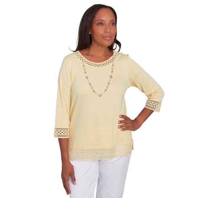 Womens Alfred Dunner Dress Code Lace Trim Blouse w/ Necklace