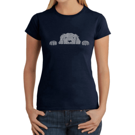 Womens LA Pop Art Peeking Dog - Word Art T-Shirt