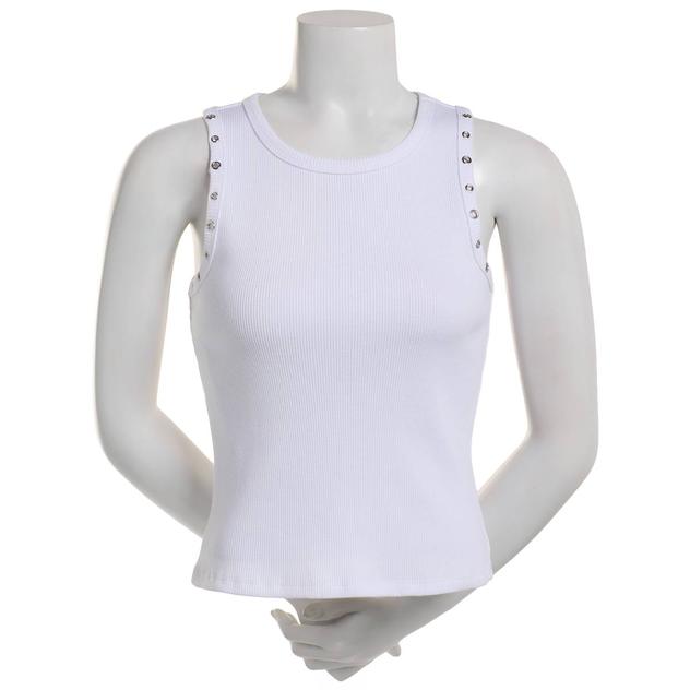 Juniors No Comment Ribbed Tank Top with Grommet Details