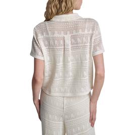 Womens DKNY Short Sleeve Pearl Knit Button Front Sweater