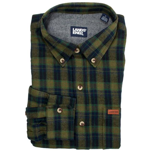 Mens LANDS’ END® Long Sleeve Flannel Shirt - Green