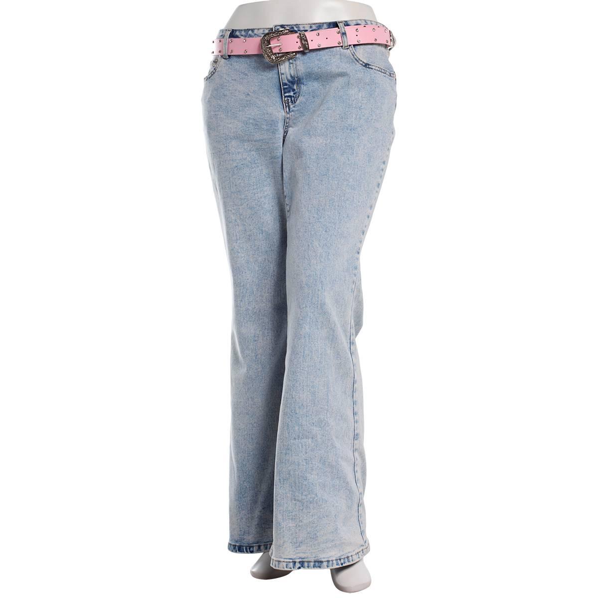 Juniors Plus Madden Girl Pink Western Belted Flare Jeans