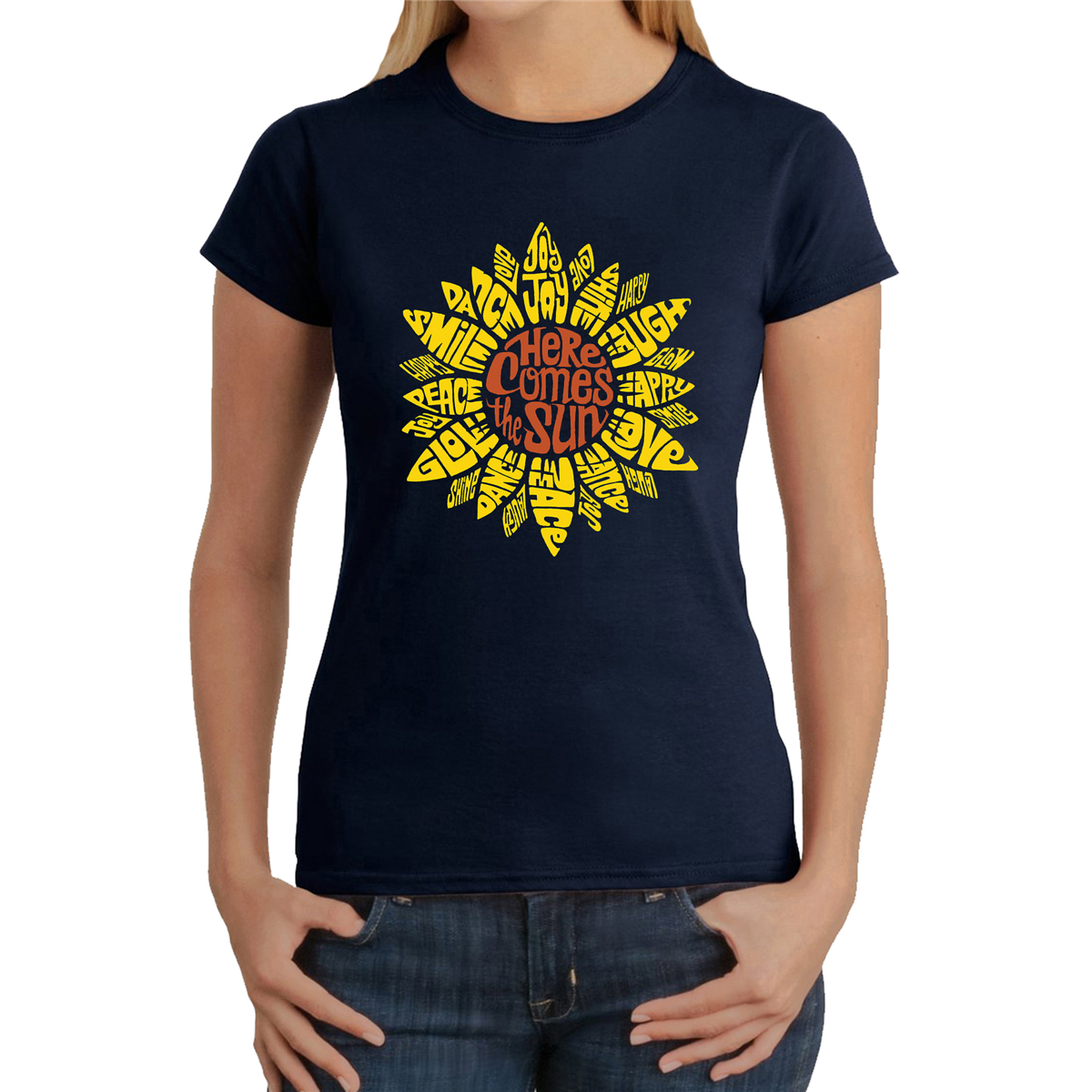 Womens LA Pop Art Sunflower - Word Art T-Shirt