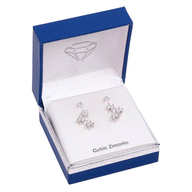 2pr. Silver-Tone CZ Star & Round Stud Earrings Set