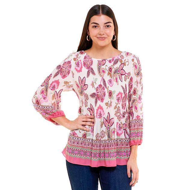 Womens Floral & Ivy 3/4 Sleeve Paisley Boat Neck Blouse