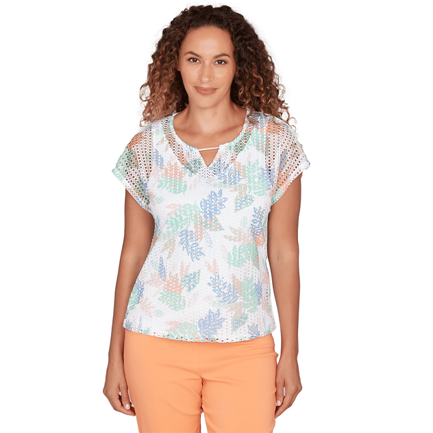Petite Hearts of Palm All Sun and Games Leaf Textured Blouse