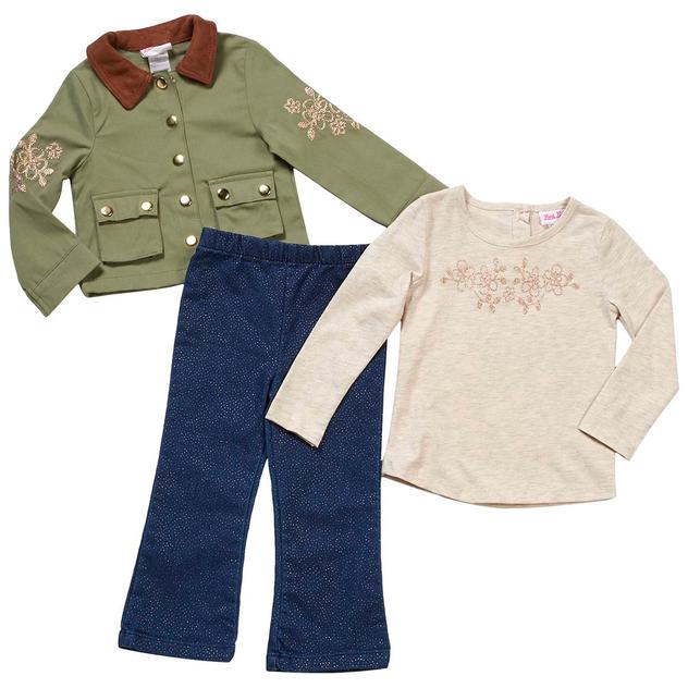 Toddler Girl Little Lass® 3pc. Floral Embroidered Jacket Set