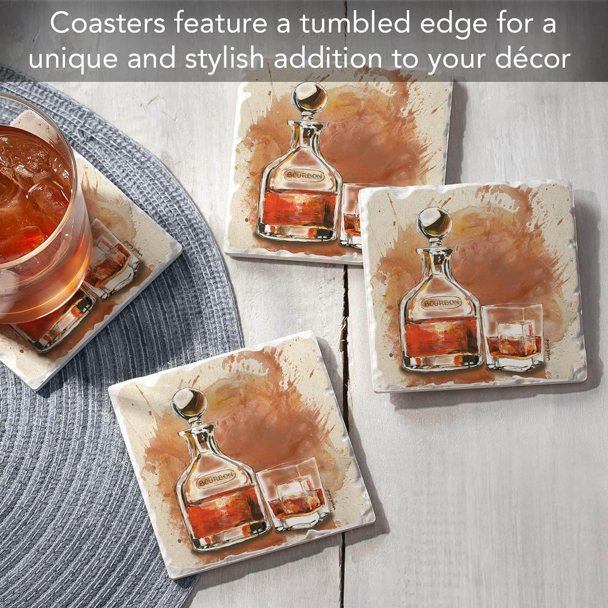 4pk. Bourbon Splash Square Coaster Set