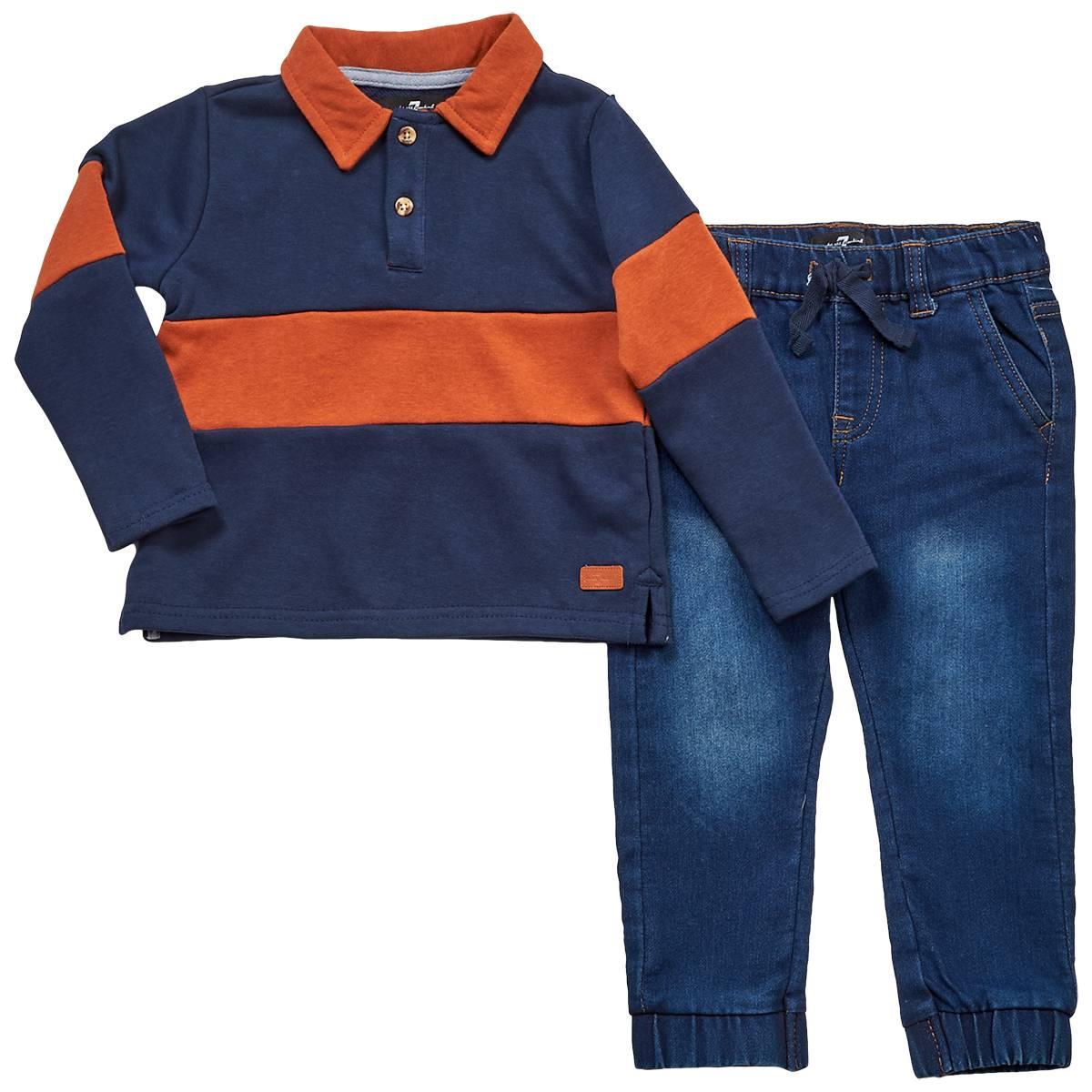 Toddler Boy 7 For All Mankind® 2pc. Stripe Polo/Denim Pants Set