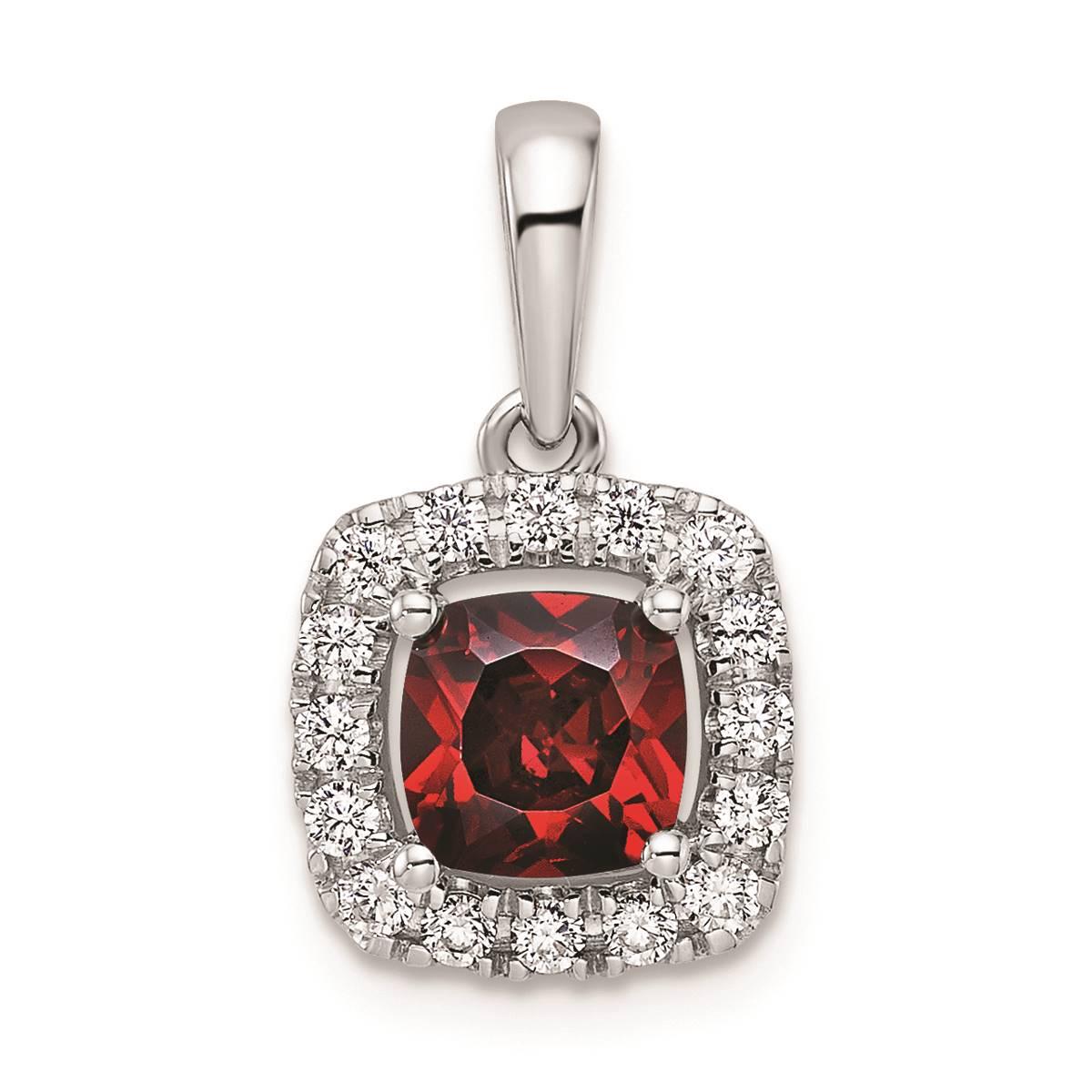 Pure Fire 14kt White Gold Lab Grown Diamond & Garnet Halo Pendant
