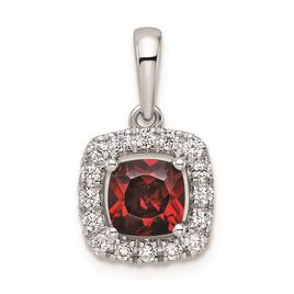 Pure Fire 14kt White Gold Lab Grown Diamond & Garnet Halo Pendant