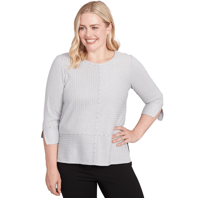 Womens Alfred Dunner Jet Setter Stud Embellished Knit Blouse