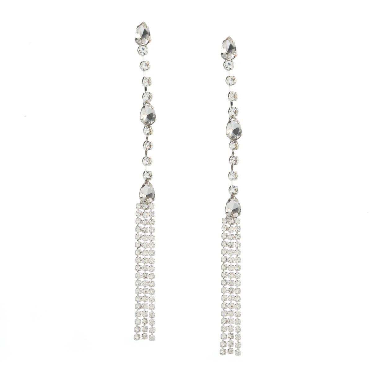 Rosa Rhinestones Clear Rhinestone Thin Fringe Earrings