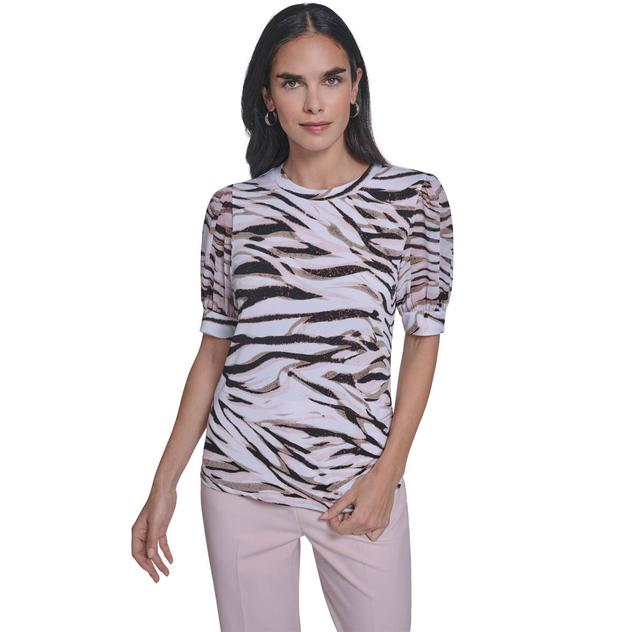 Petite Calvin Klein Short Sleeve Abstract Zebra Blouse