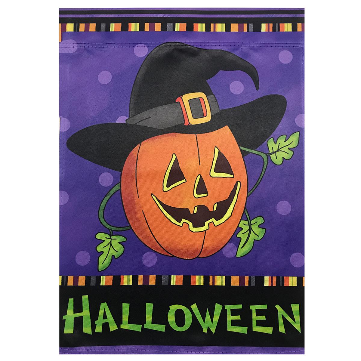 Northlight Seasonal Pumpkin in Witch Hat Halloween Garden Flag