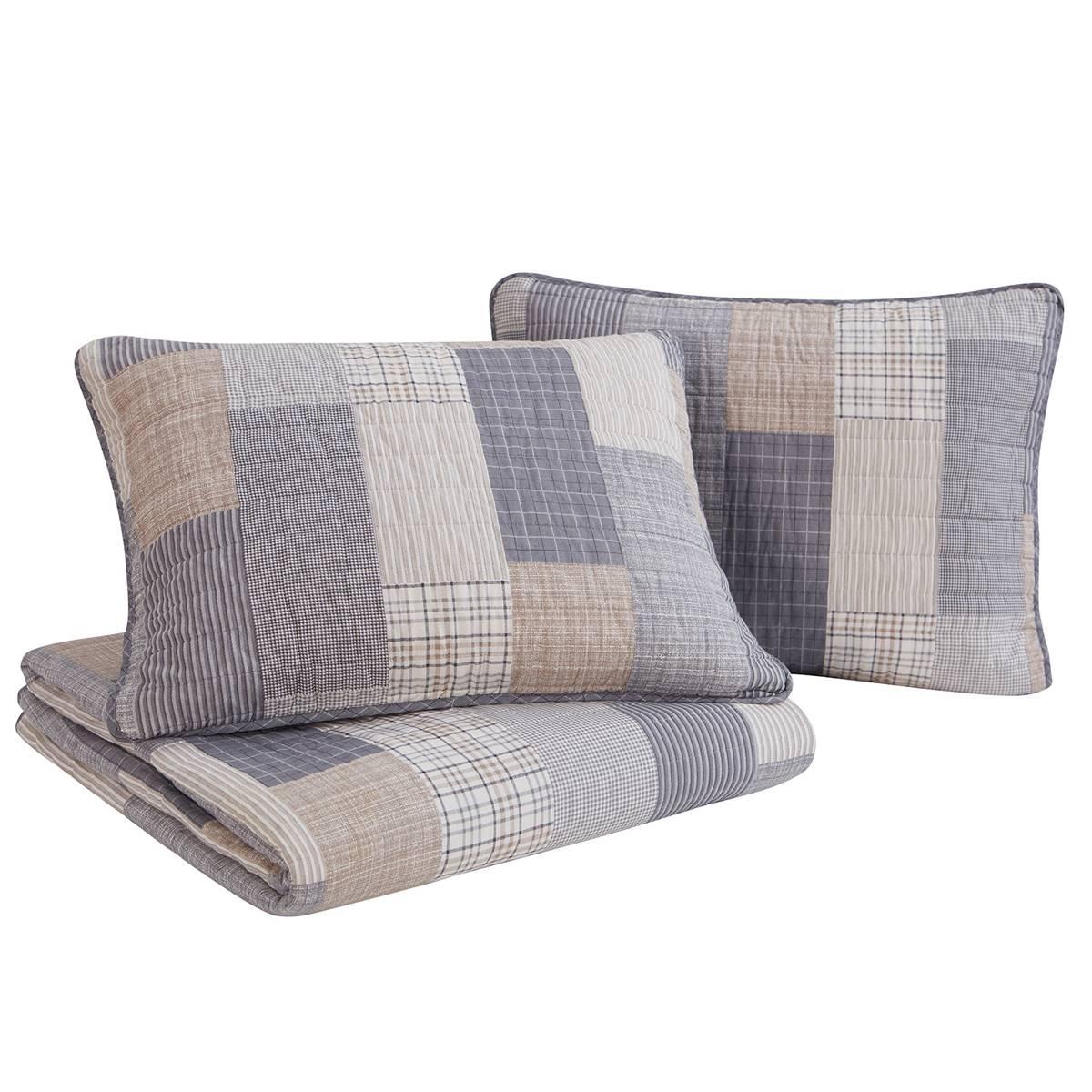 Home Retreat Lakeshore Plaid Grey Soft Cotton 2pc. Quilt Set