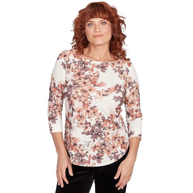 Womens Emaline Key Items 3/4 Sleeve Floral Boat Neck Blouse