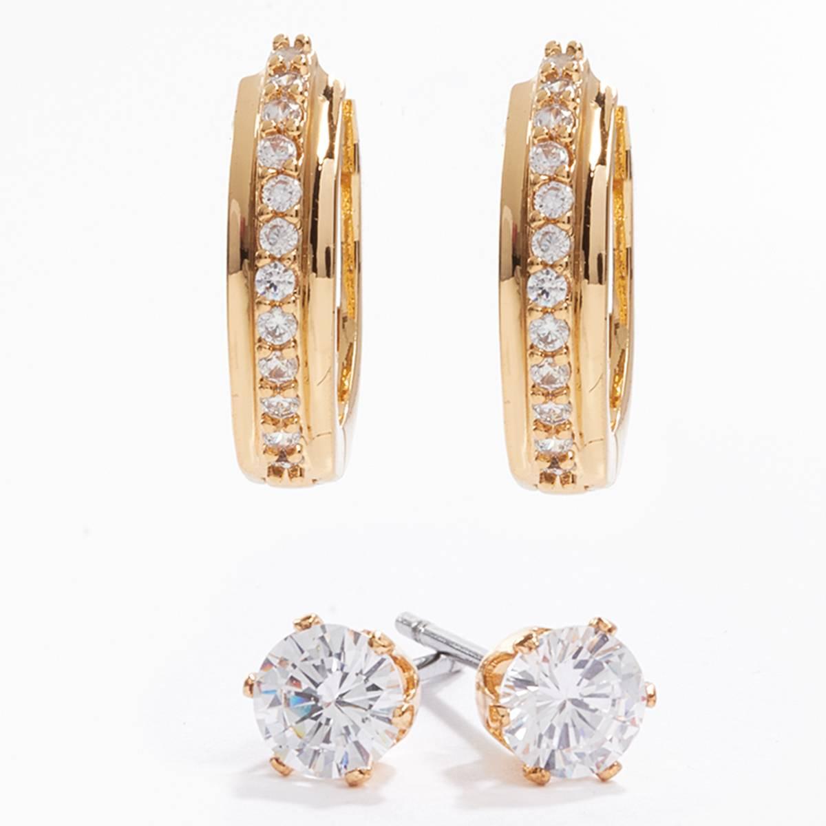 Gold-Tone CZ Hoop Earrings