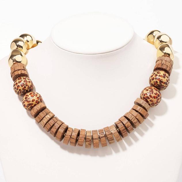 Ashley Cooper™ Brown Tortoise Bead Necklace w/ Metal Beads