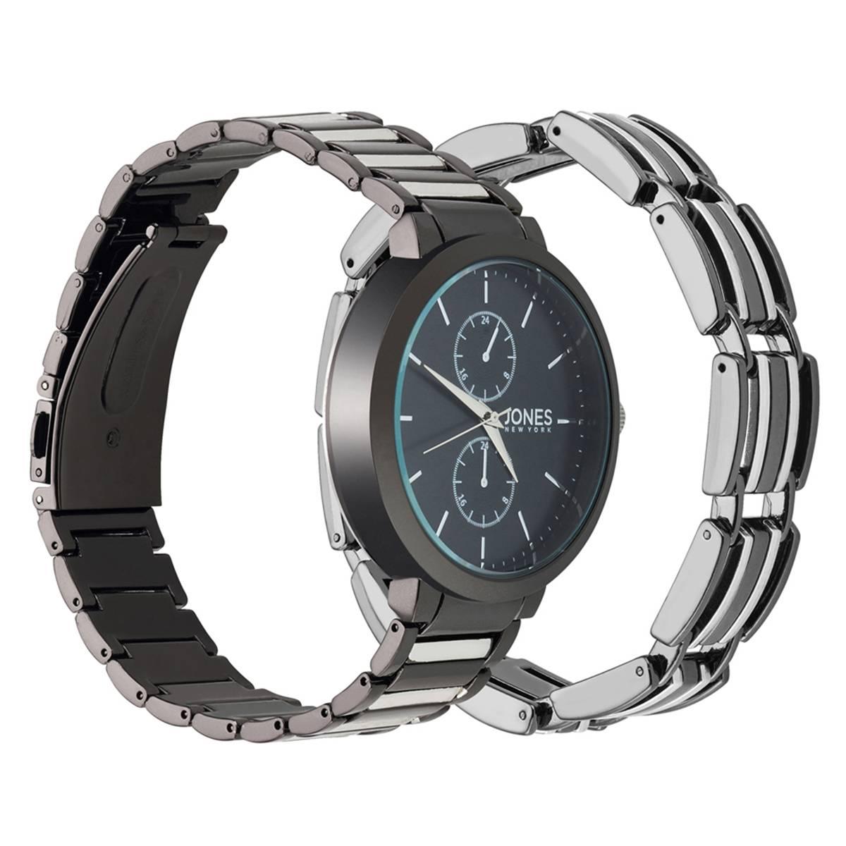 Mens Jones New York Silver-Tone Watch/Bracelet Set - 9778B-42-G28