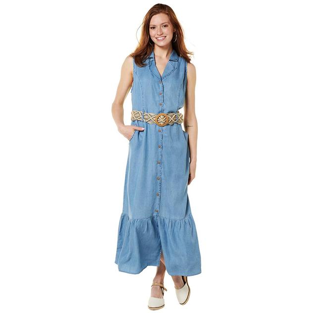 Womens Kathy Ireland Collar Ruffle Hem Belted Shirtdress