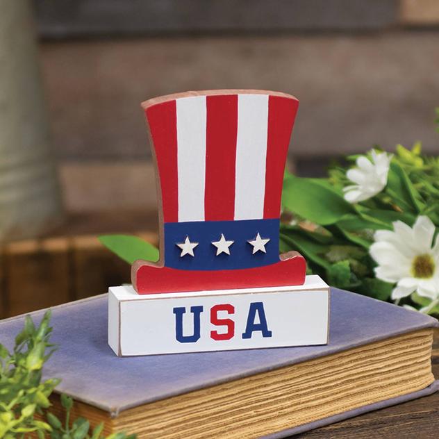 The Hearthside Wooden USA Uncle Sam Hat Sitter