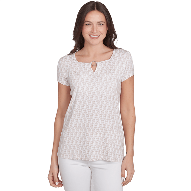 Womens Emaline Key Items Short Sleeve Chevron Square Neck Tee