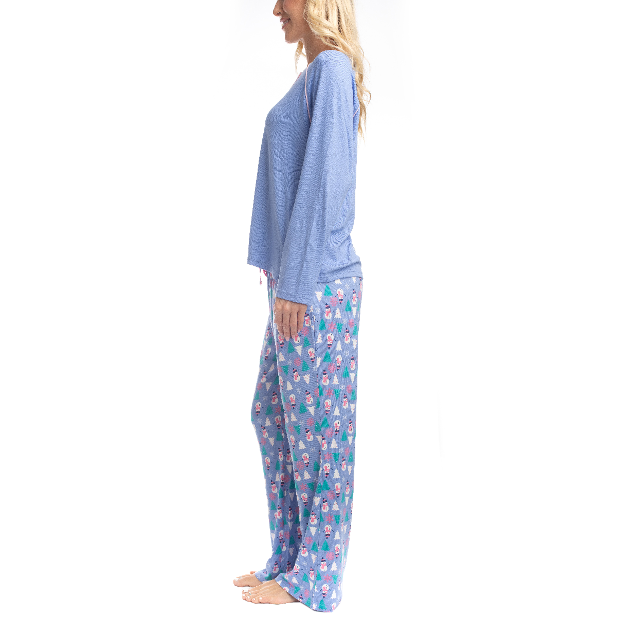 Womens Goodnight Kiss Cherry & Merry Snowman Henley Pajama Set