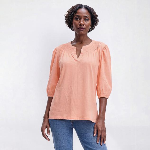 Womens LANDS’ END® Elbow Sleeve Smocked Blouse