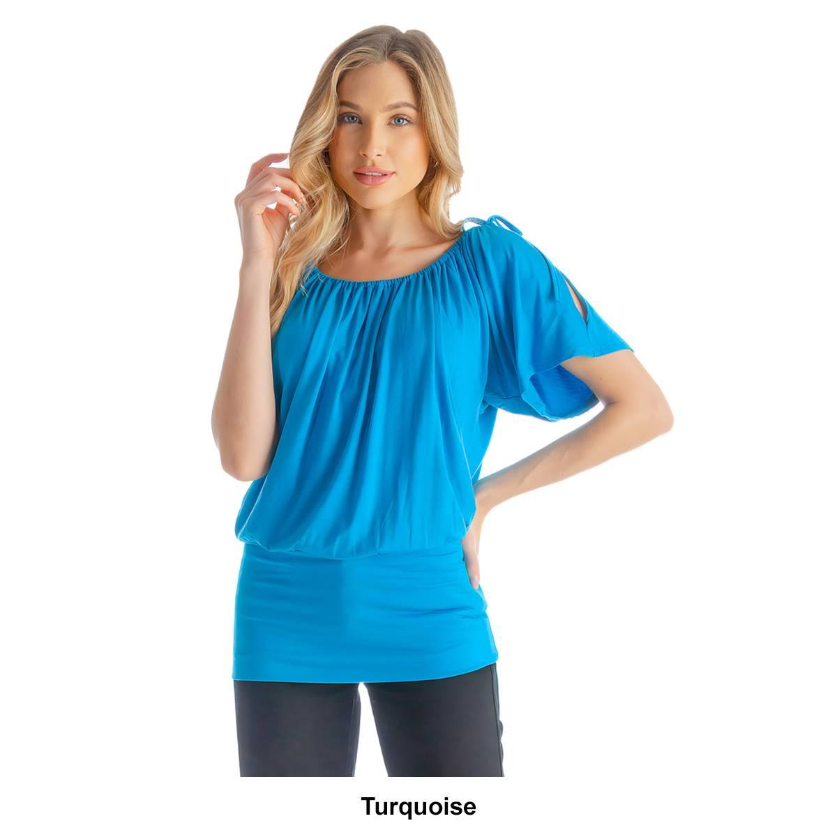 Womens 24/7 Comfort Apparel Short Sleeve Split Shoulder Blouse