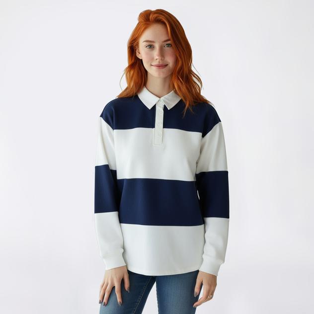 Juniors No Comment Fleece Striped Rugby Collar Sweatshirt