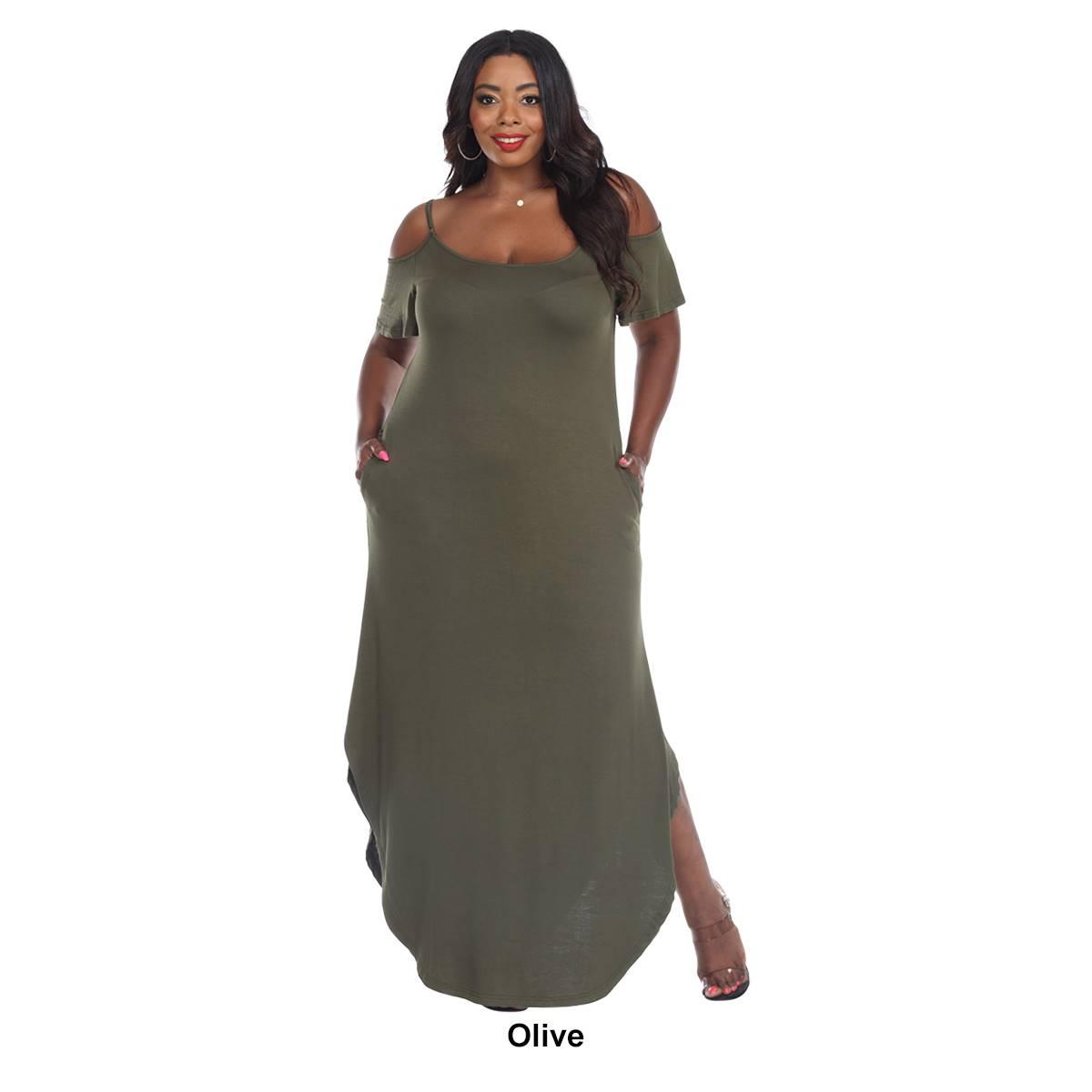 Plus Size White Mark Cold Shoulder Scoop Neck Maxi Dress