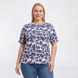 Plus Size Hasting & Smith Cuffed Elbow Sleeve Leaf Tropical Tee